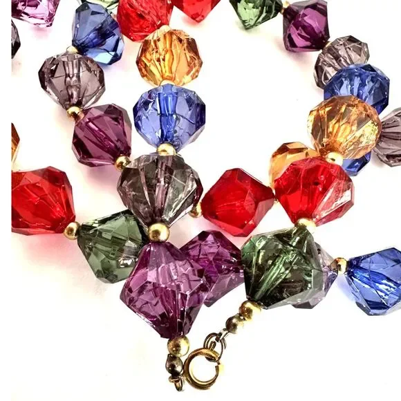 Colorful Crackle Bicone Acrylic Bead Necklace - Picture 3 of 5